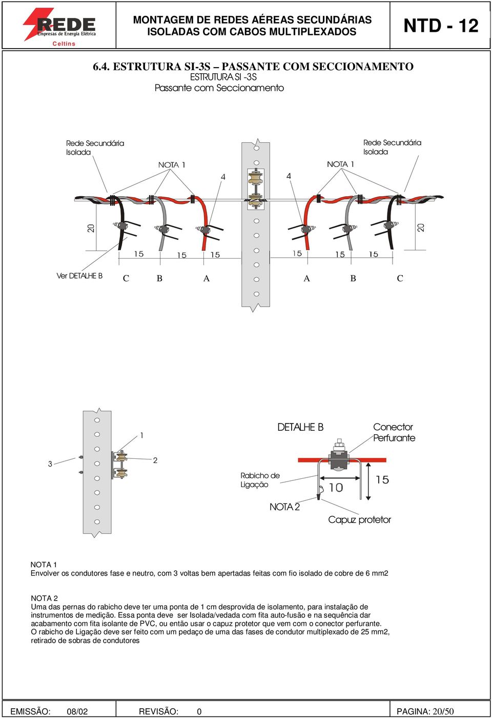 ponta de 1 cm desprovida de isolamento, para instalação de instrumentos de medição.