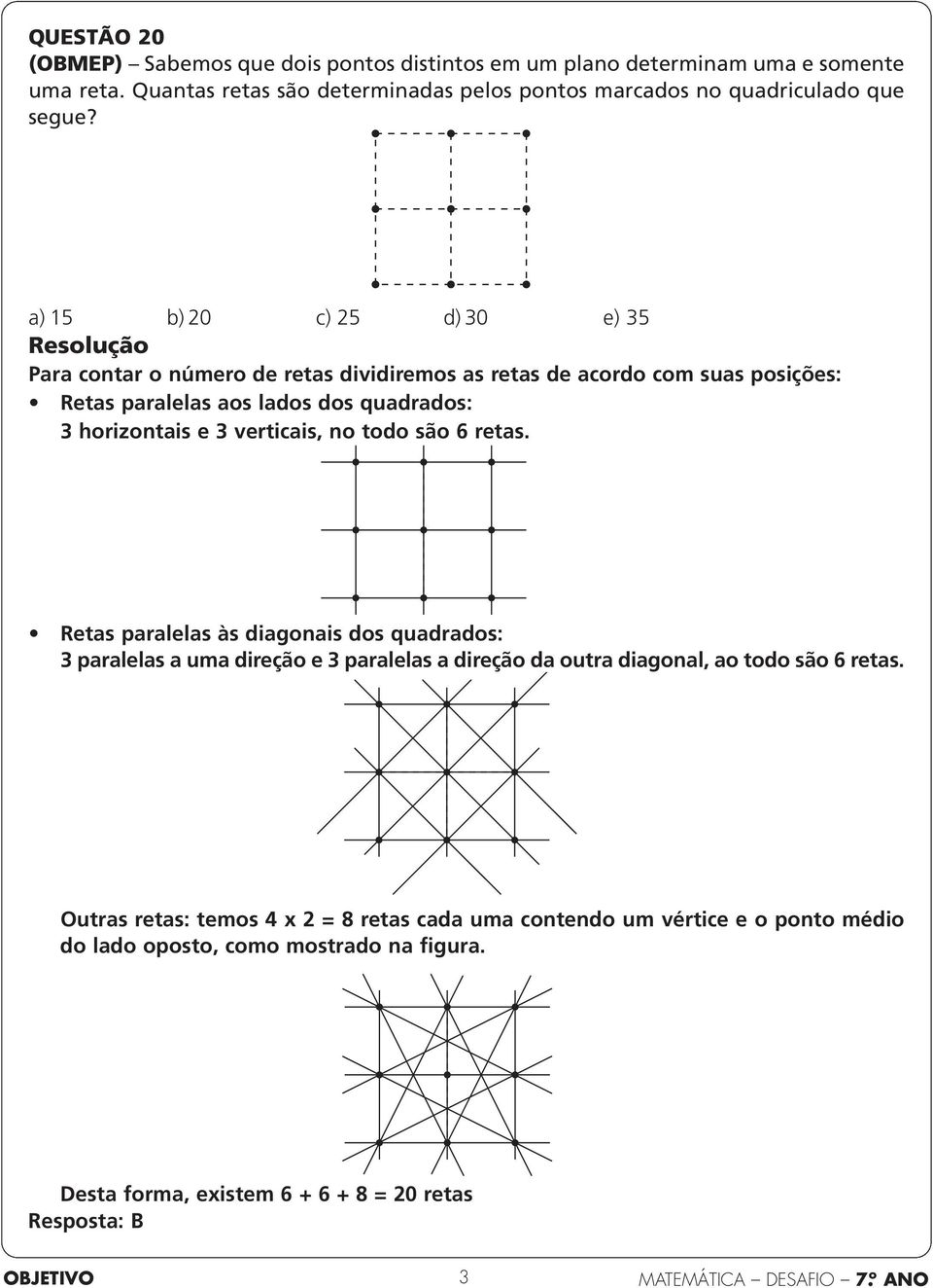 a) 15 b) 0 c) 5 d) 0 e) 5 Para contar o número de retas dividiremos as retas de acordo com suas posições: Retas paralelas aos lados dos quadrados: horizontais e