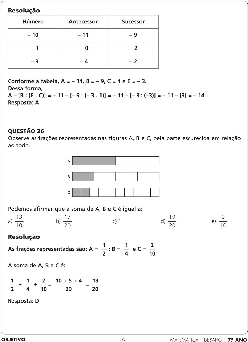 1)] = 11 [ 9: ( )] = 11 [] = 14 Resposta: A QUESTÃO 6 Observe as frações representadas nas figuras A, B e C, pela parte