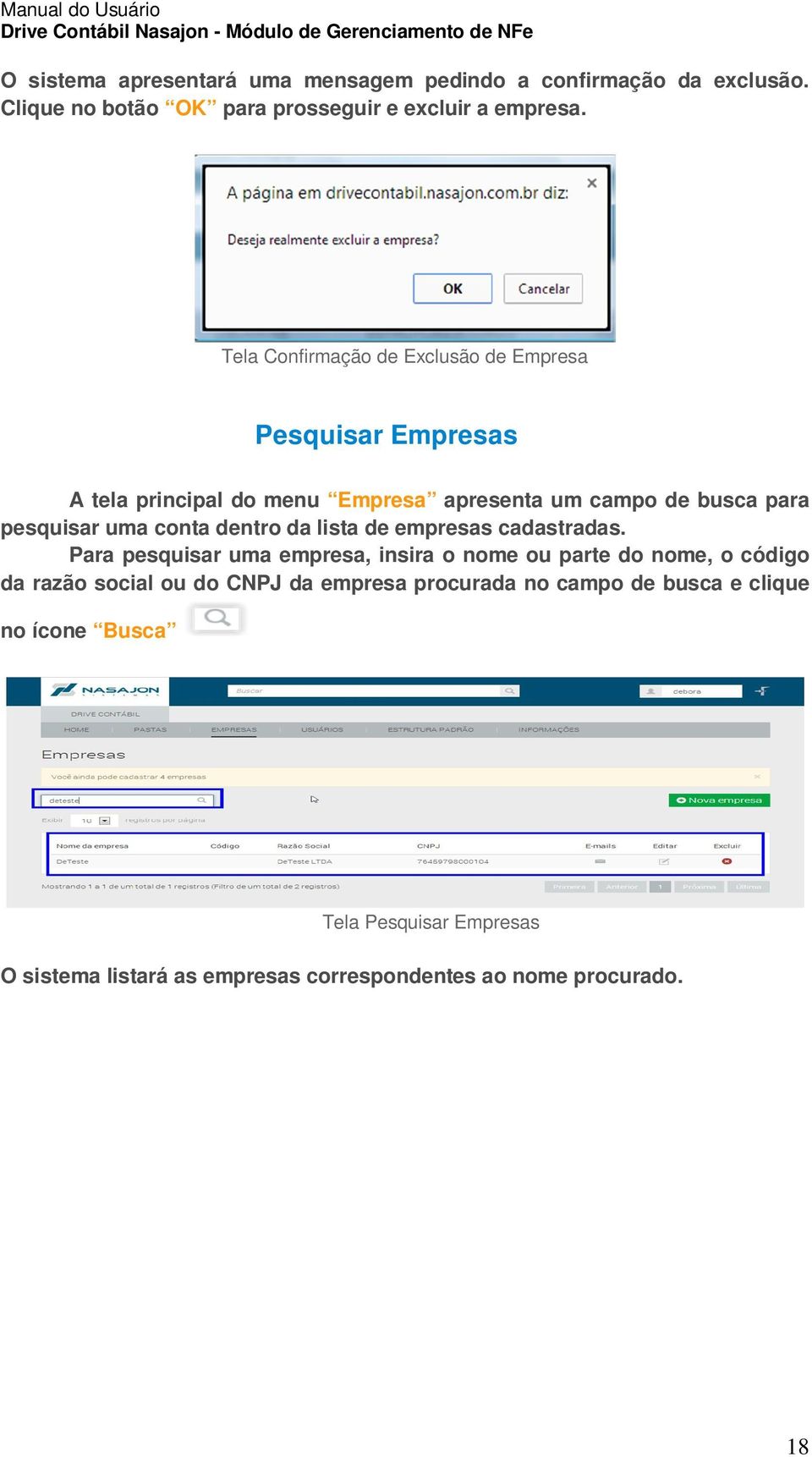 conta dentro da lista de empresas cadastradas.