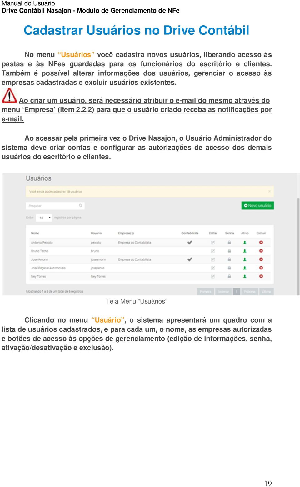 Ao criar um usuário, será necessário atribuir o e-mail do mesmo através do menu Empresa (item 2.2.2) para que o usuário criado receba as notificações por e-mail.