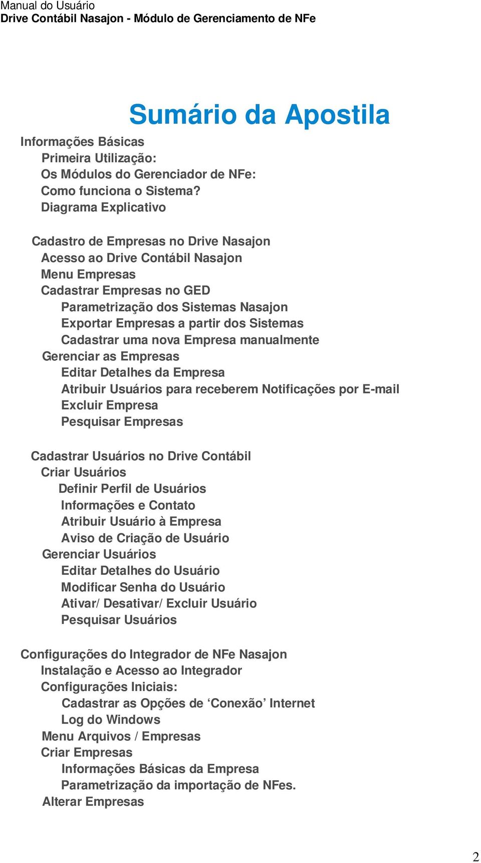 Sistemas Cadastrar uma nova Empresa manualmente Gerenciar as Empresas Editar Detalhes da Empresa Atribuir Usuários para receberem Notificações por E-mail Excluir Empresa Pesquisar Empresas Cadastrar