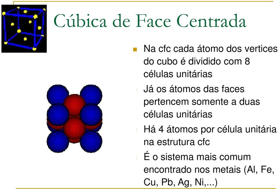 somente a duas células unitárias Há 4 átomos por célula unitária na