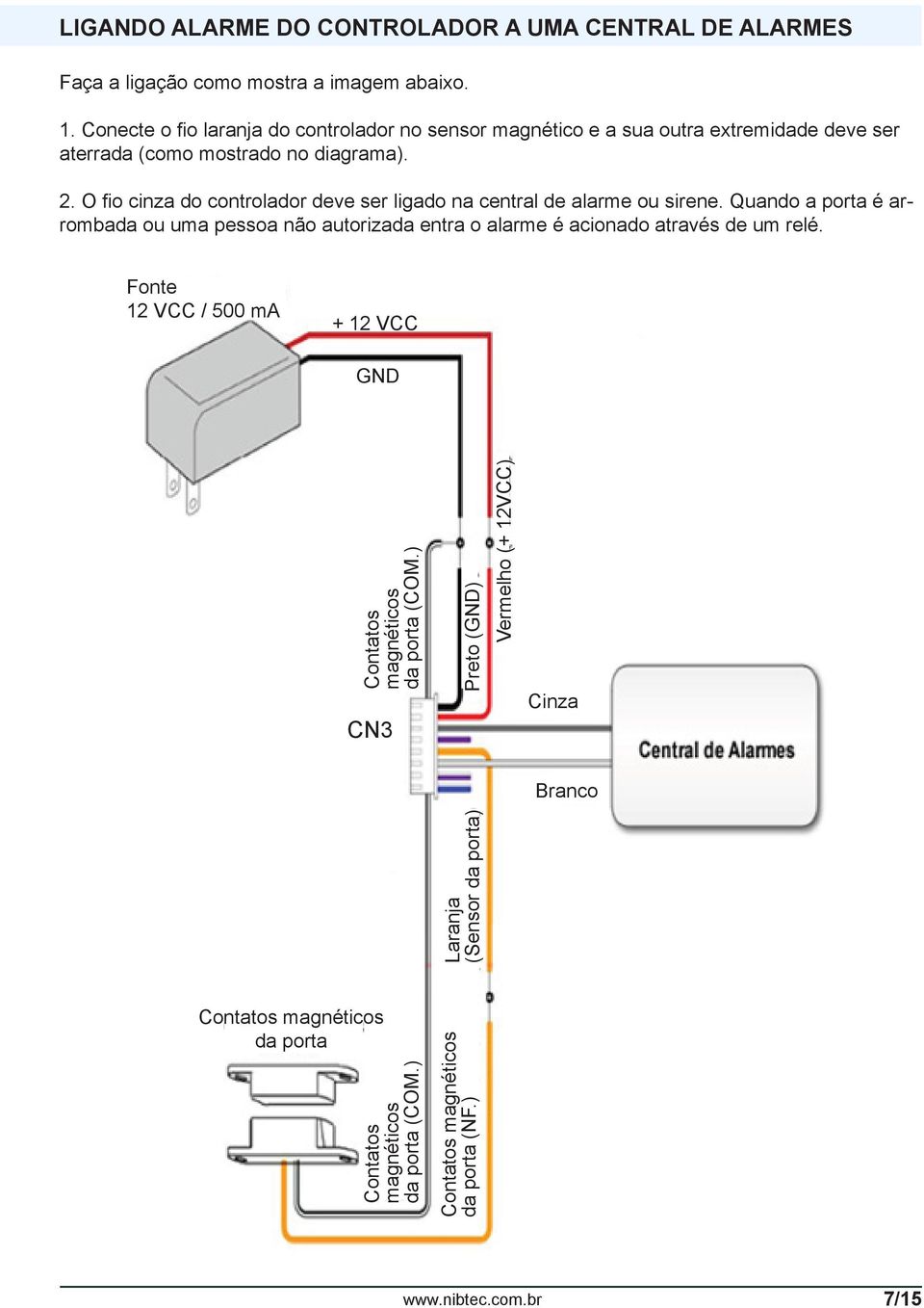 O fio cinza do controlador deve ser ligado na central de alarme ou sirene.