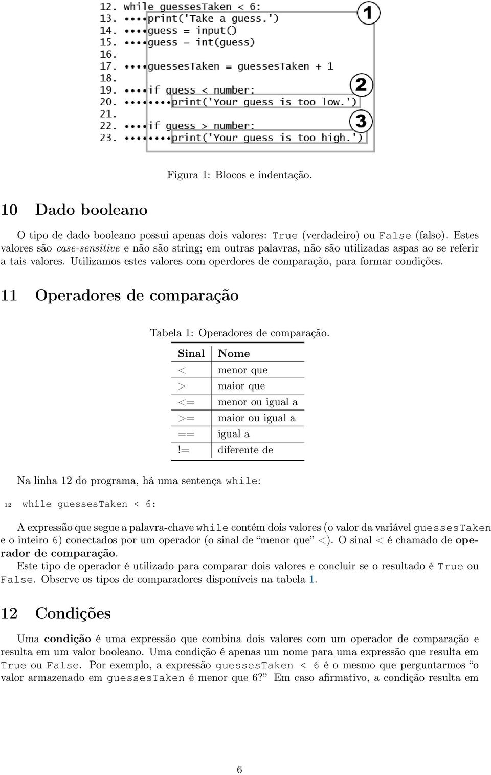 Utilizamos estes valores com operdores de comparação, para formar condições. 11 Operadores de comparação Tabela 1: Operadores de comparação.