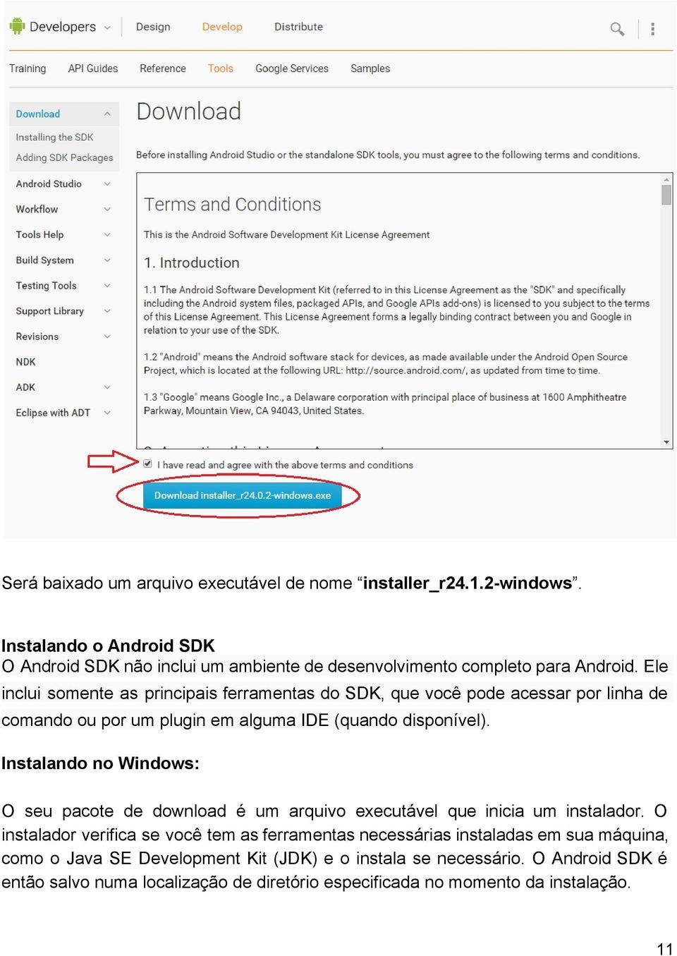 Ele inclui somente as principais ferramentas do SDK, que você pode acessar por linha de comando ou por um plugin em alguma IDE (quando disponível).