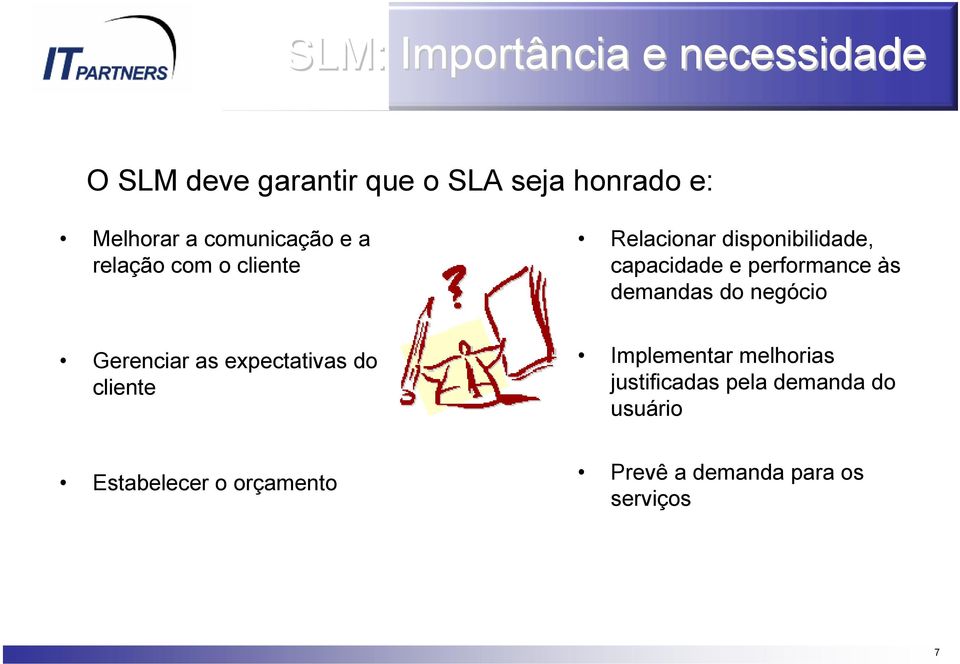 performance às demandas do negócio Gerenciar as expectativas do cliente Implementar