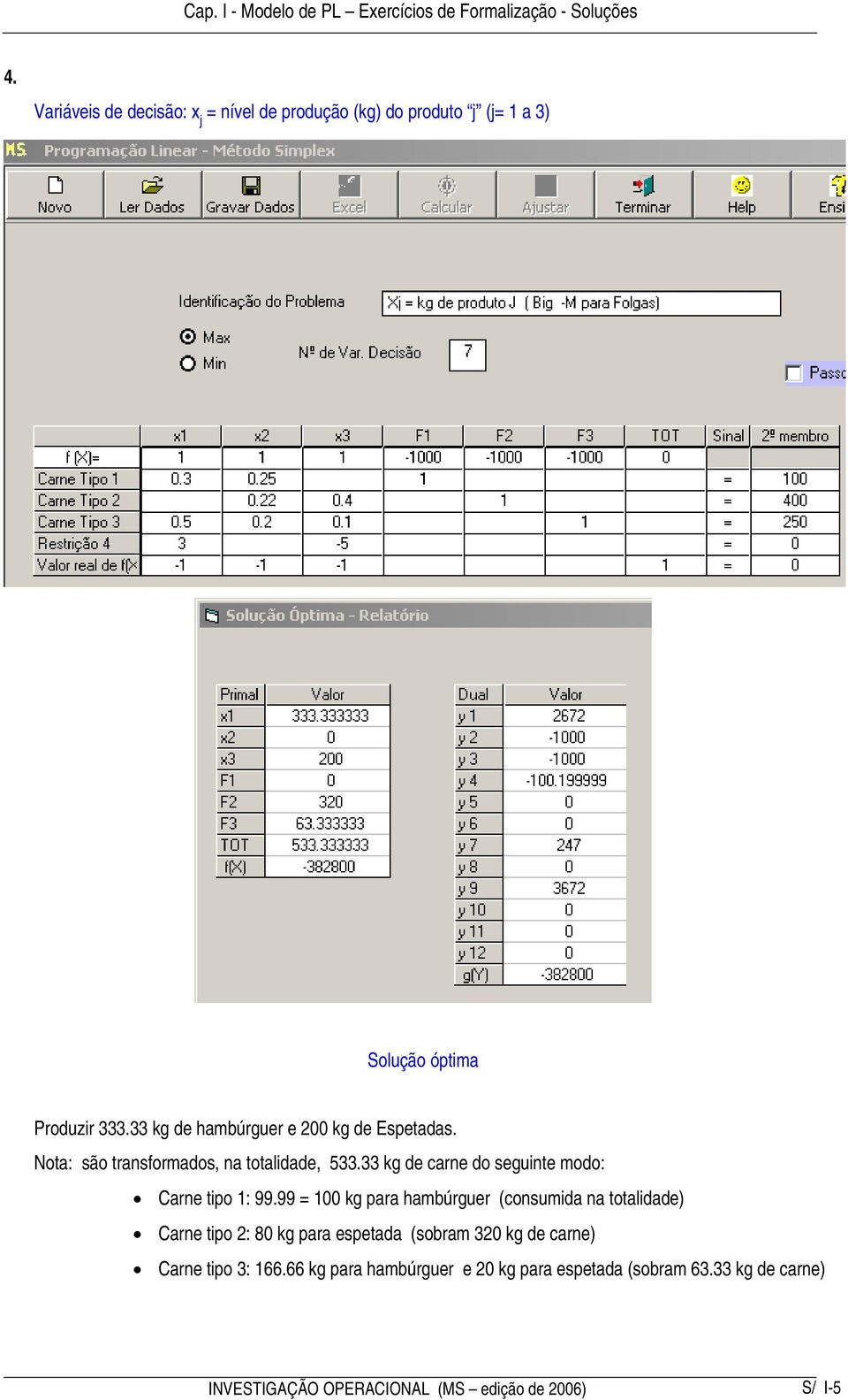 33 kg de carne do seguinte modo: Carne tipo 1: 99.