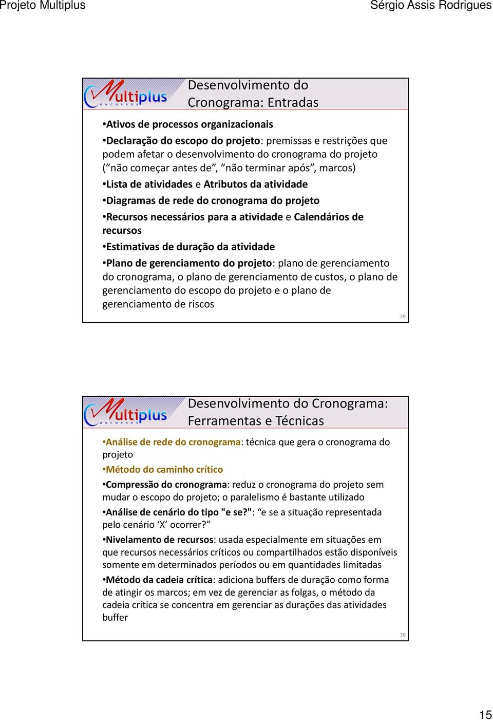 Estimativas de duração da atividade Plano de gerenciamento do projeto: plano de gerenciamento do cronograma, o plano de gerenciamento de custos, o plano de gerenciamento do escopo do projeto e o