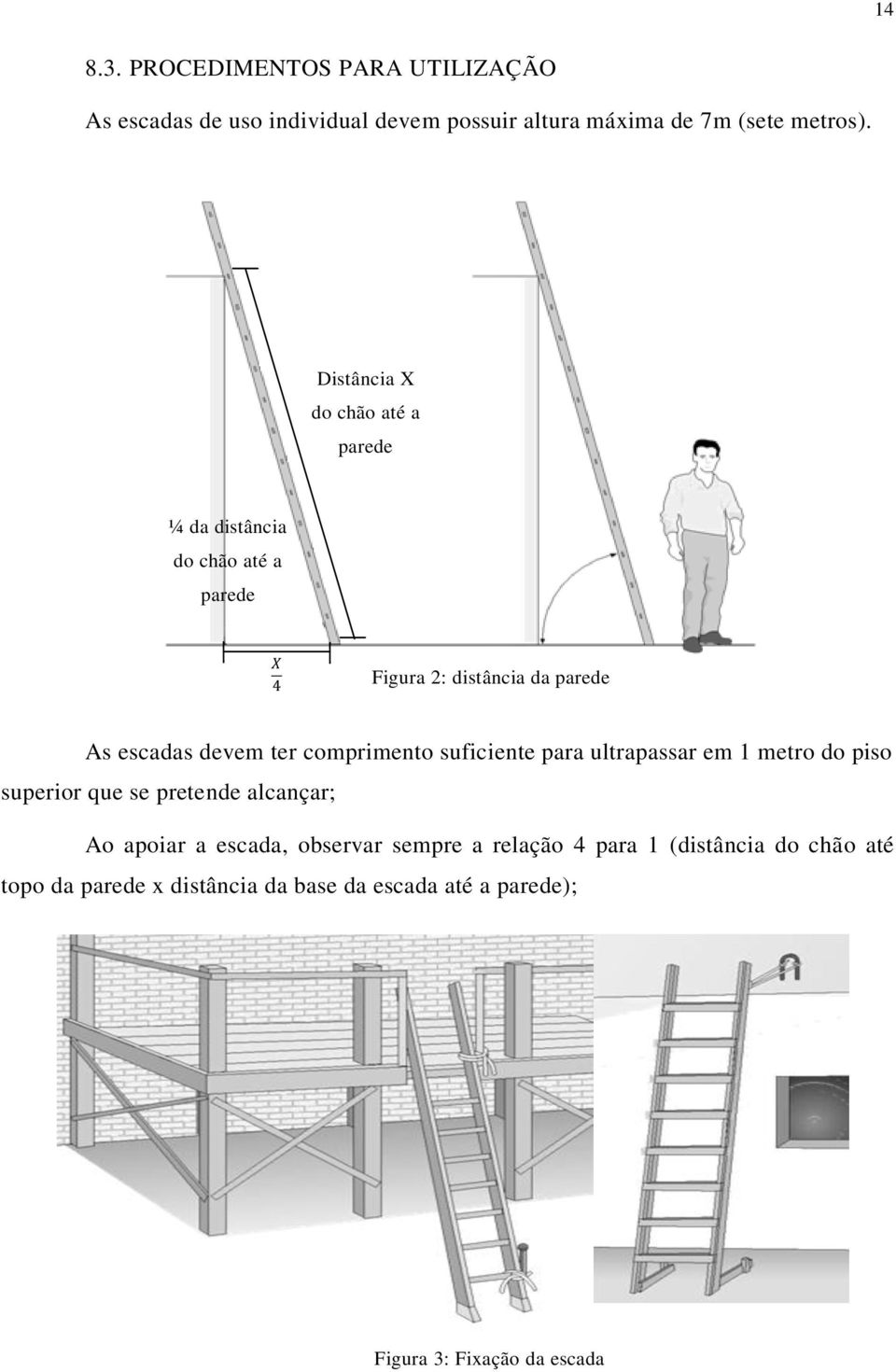 1. Figura 2: distância da parede As escadas devem ter comprimento suficiente para ultrapassar em 1 metro do piso superior que