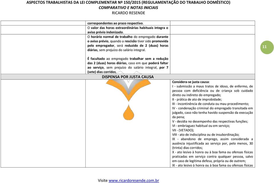 11 É facultado ao empregado trabalhar sem a redução das 2 (duas) horas diárias, caso em que poderá faltar ao serviço, sem prejuízo do salário integral, por 7 (sete) dias corridos.