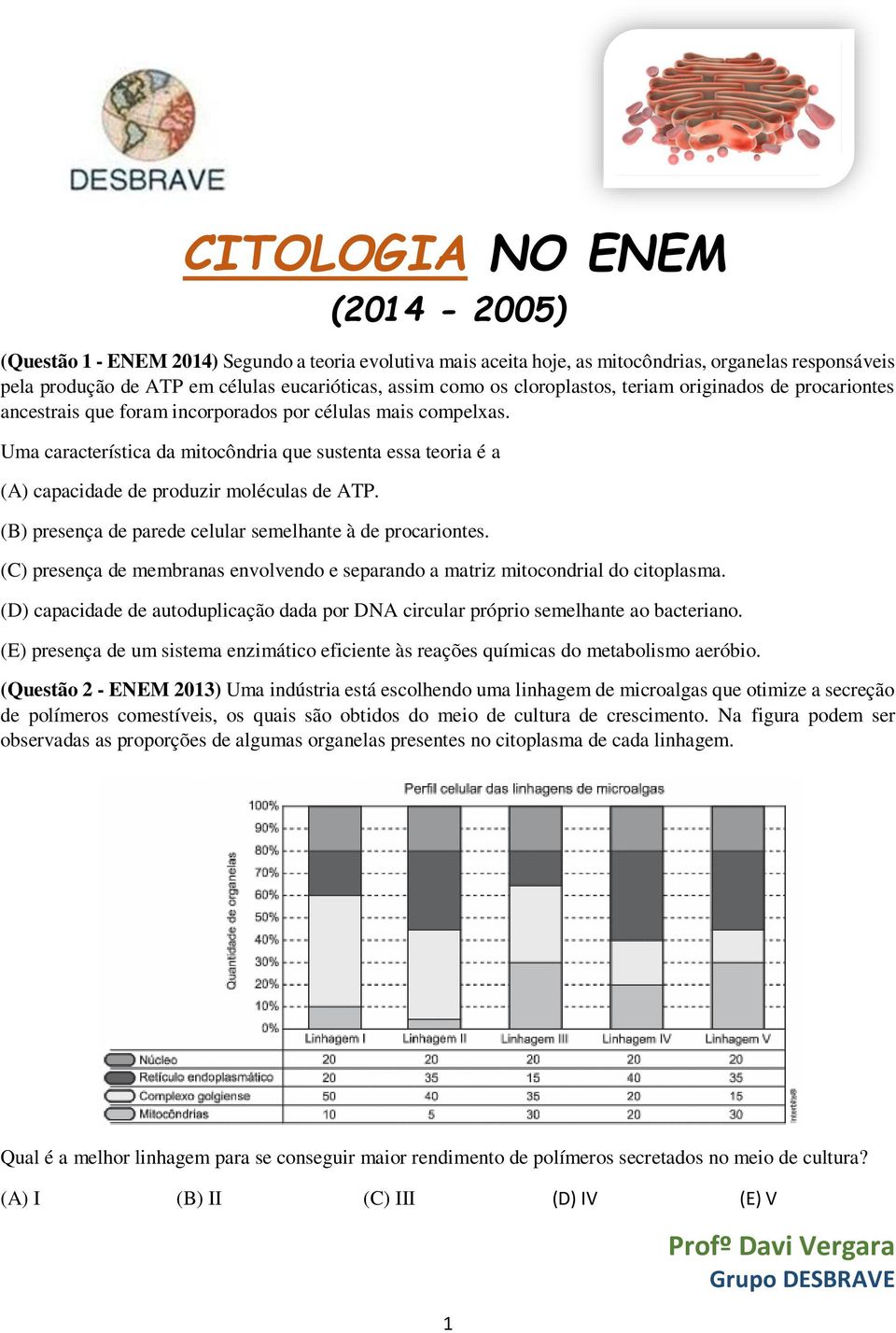 Uma característica da mitocôndria que sustenta essa teoria é a (A) capacidade de produzir moléculas de ATP. (B) presença de parede celular semelhante à de procariontes.