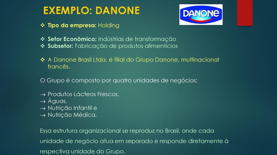 alimentícios A Danone Brasil Ltda. é filial do Grupo Danone, multinacional francês.