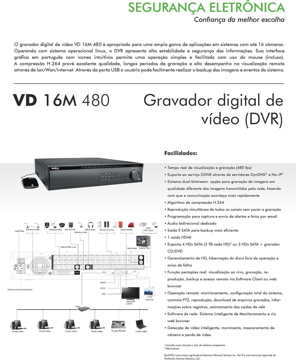 Sua interface gráfica em português com ícones intuitivos permite uma operação simples e facilitada com uso do mouse (incluso). A compressão H.