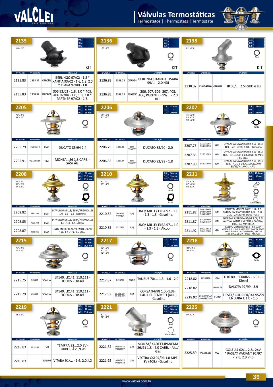 79 7.303.174 2205.91 2208 90.144.834 DUCATO 85/94 2.4 MONZA...86 1.8 CARB. GÁS/ Álc. 56 mm 35,5 mm,1 mm 2206.75 13.49 2206.82 13.47 DUCATO 82/90 2.0 DUCATO 82/88 1.8 56 mm 2210 33 mm,2 mm 03.1.097 2207.