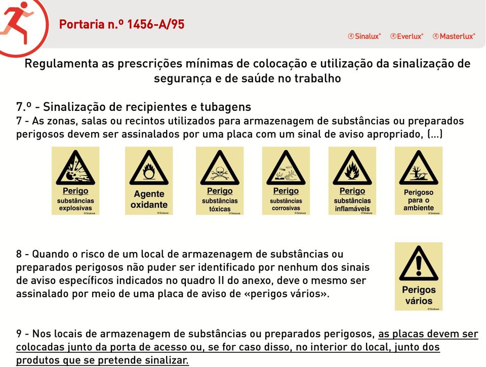 apropriado, ( ) 8 - Quando o risco de um local de armazenagem de substâncias ou preparados perigosos não puder ser identificado por nenhum dos sinais de aviso específicos indicados no quadro II do
