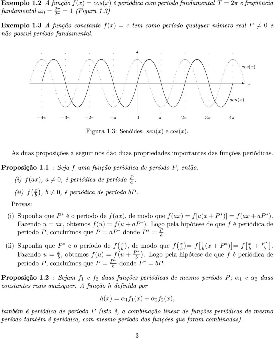 As duas proposições a seguir nos dão duas propriedades importantes das funções periódicas. Proposição 1.