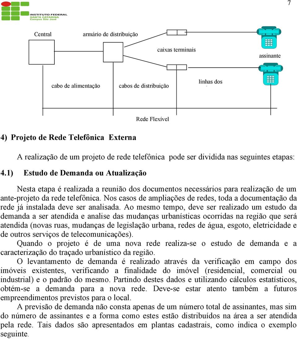 1) Estudo de Demanda ou Atualização Nesta etapa é realizada a reunião dos documentos necessários para realização de um ante-projeto da rede telefônica.