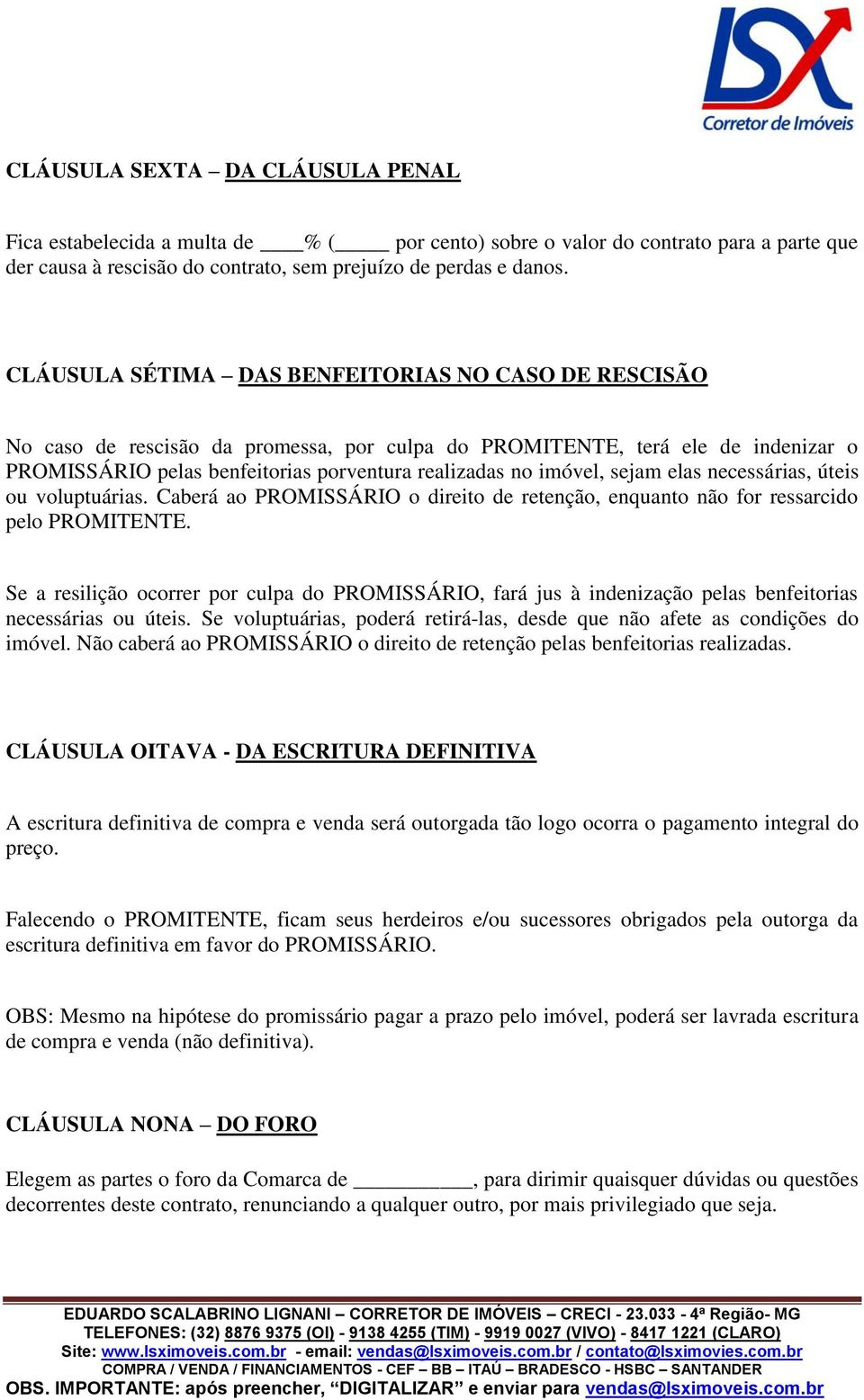 MODELO DE CONTRATO DE PROMESSA DE COMPRA E VENDA DE IMÓVEL - PDF Free  Download