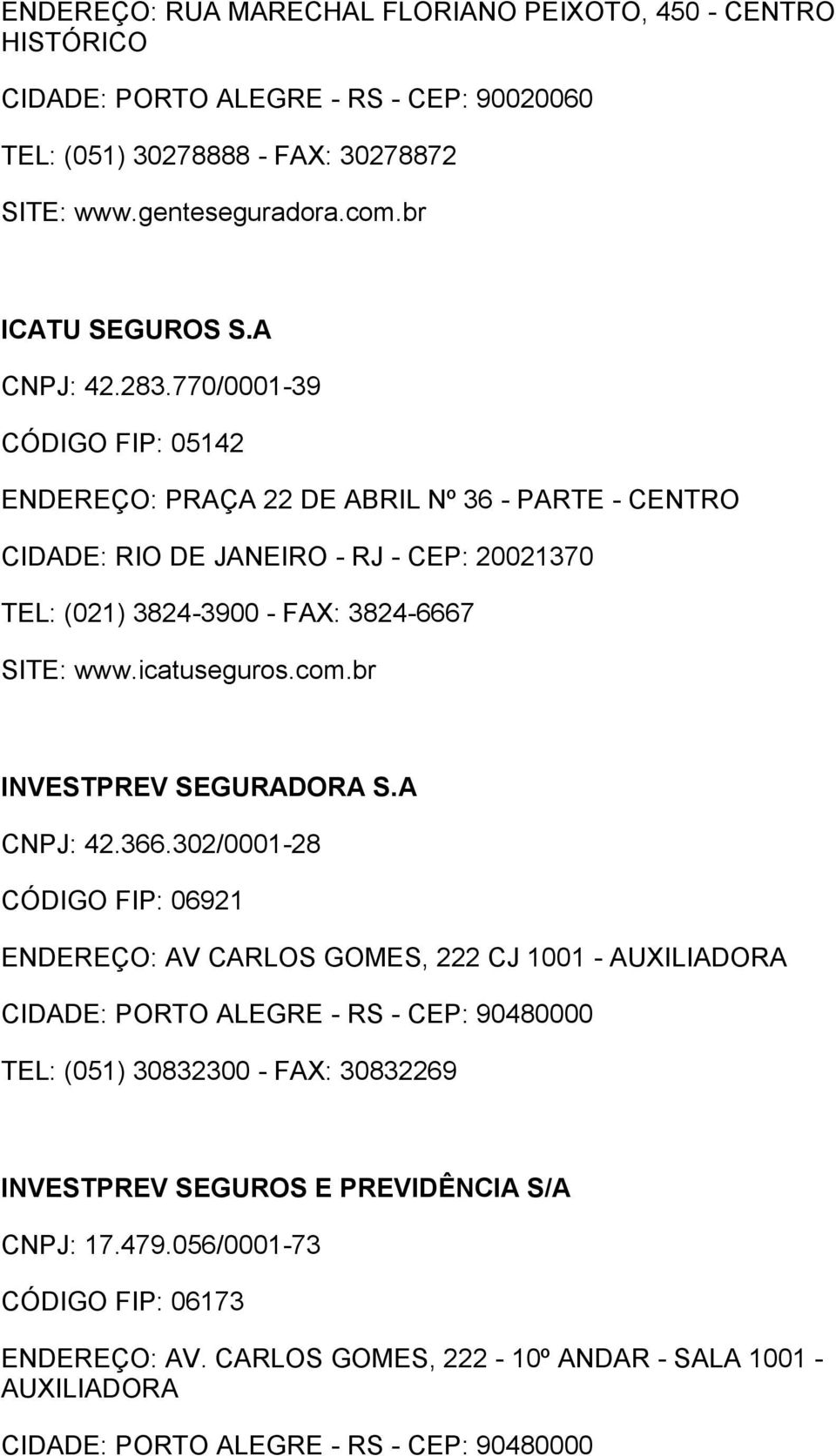 icatuseguros.com.br INVESTPREV SEGURADORA S.A CNPJ: 42.366.
