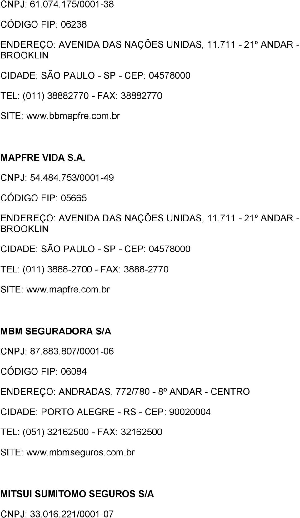 753/0001-49 CÓDIGO FIP: 05665 ENDEREÇO: AVENIDA DAS NAÇÕES UNIDAS, 11.