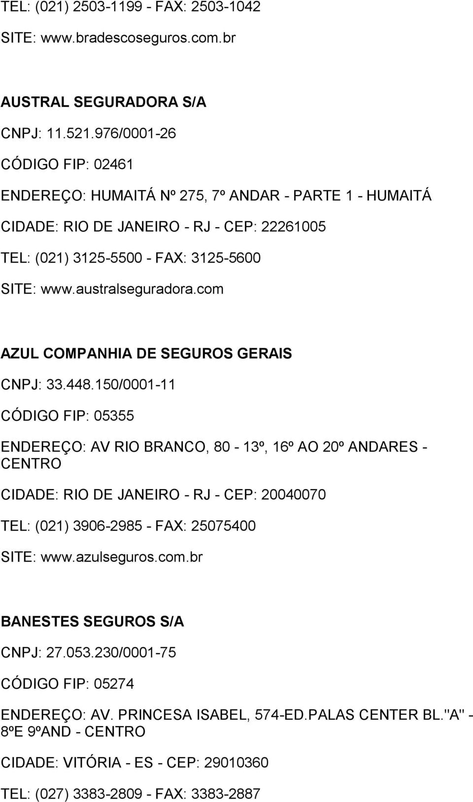 australseguradora.com AZUL COMPANHIA DE SEGUROS GERAIS CNPJ: 33.448.