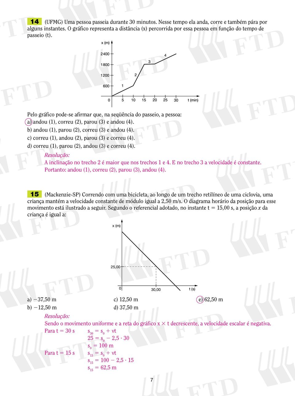 Pelo gráfico pode-se afirmar que, na seqüência do passeio, a pessoa: a) andou (), correu (), parou (3) e andou (4). b) andou (), parou (), correu (3) e andou (4).