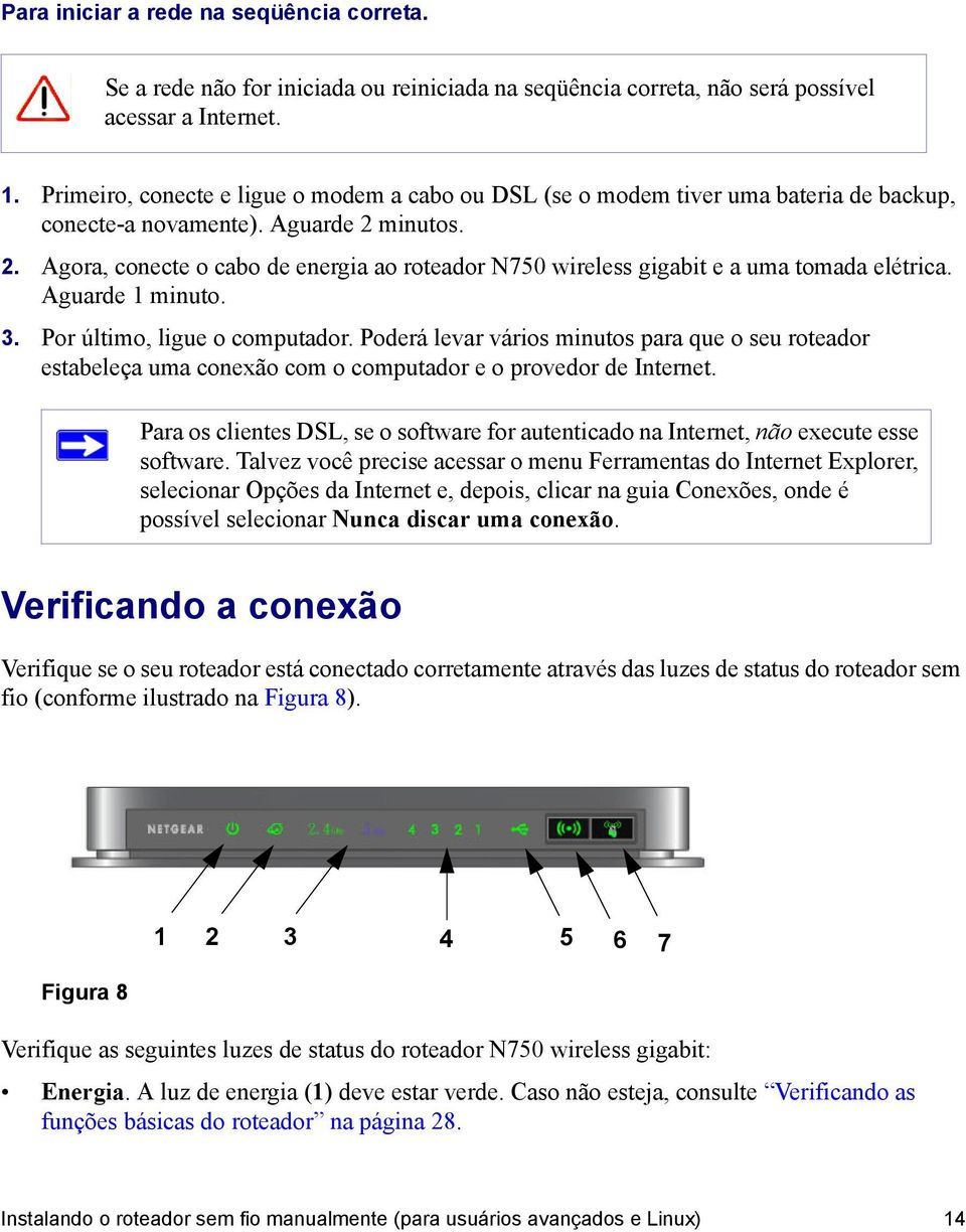 minutos. 2. Agora, conecte o cabo de energia ao roteador N750 wireless gigabit e a uma tomada elétrica. Aguarde 1 minuto. 3. Por último, ligue o computador.