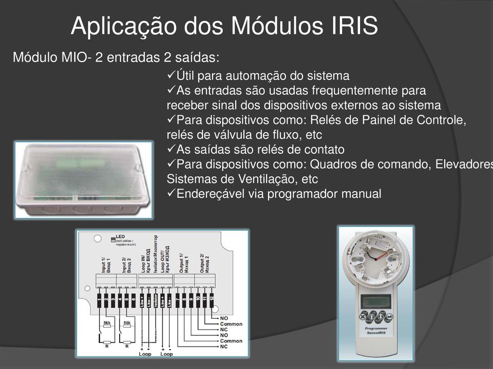 como: Relés de Painel de Controle, relés de válvula de fluxo, etc As saídas são relés de contato Para