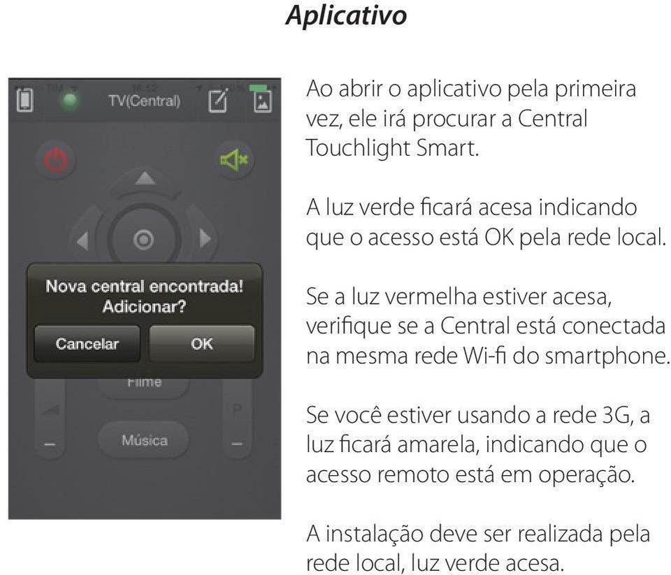 Se a luz vermelha estiver acesa, verifique se a Central está conectada na mesma rede Wi-fi do smartphone.