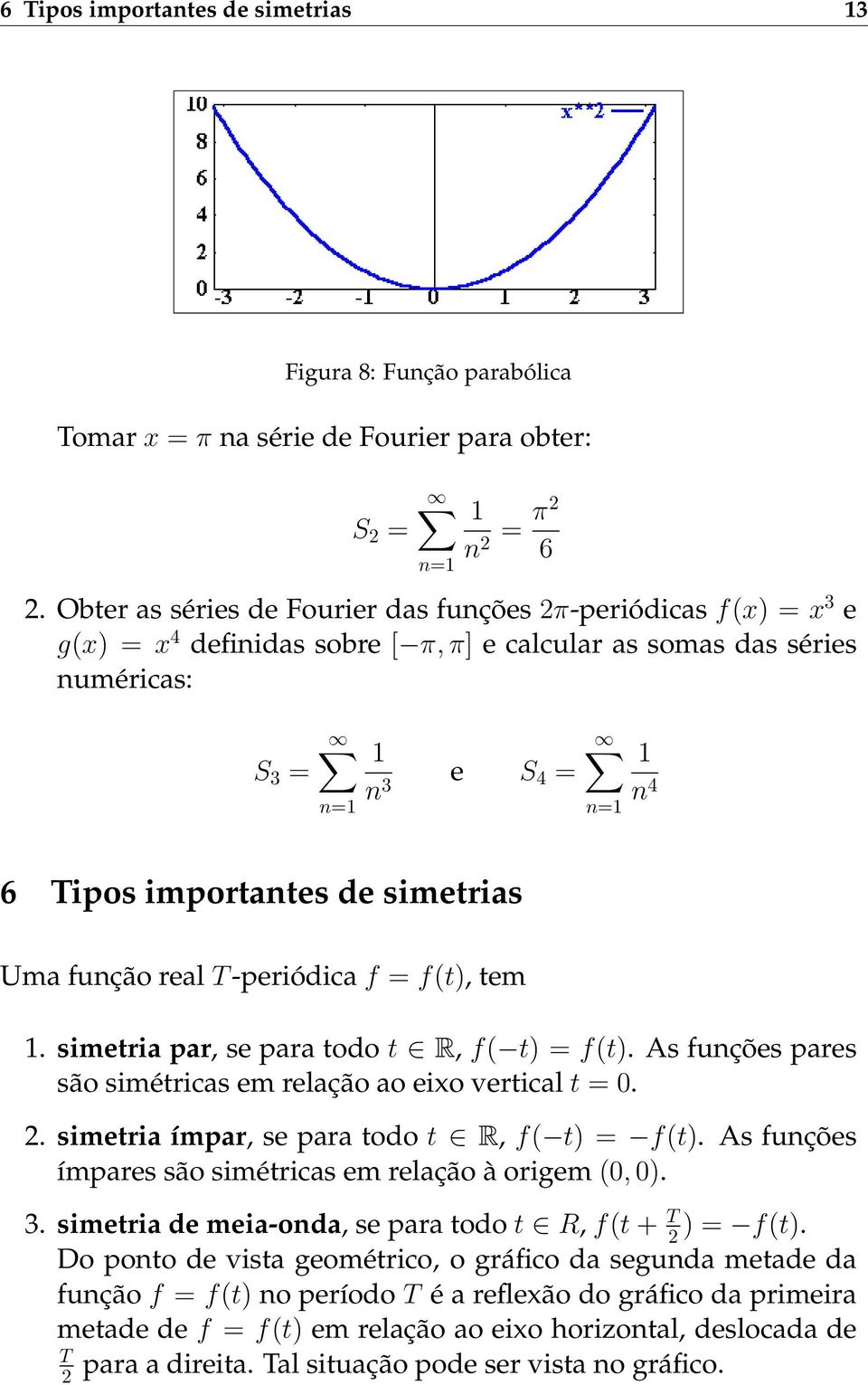 simetrias Uma função real T -periódica f = f(t), tem 1. simetria par, se para todo t R, f( t) = f(t). As funções pares são simétricas em relação ao eixo vertical t =. 2.