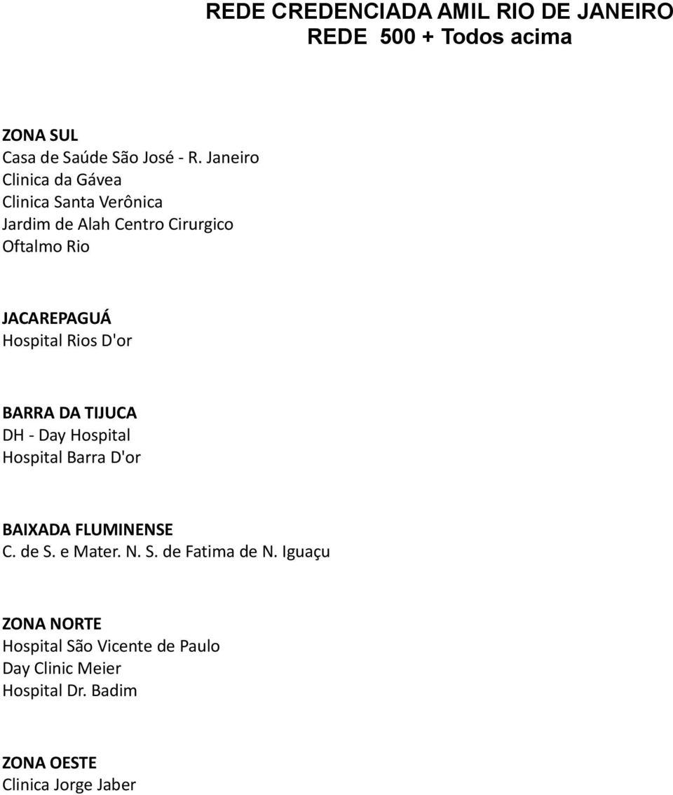 Hospital Rios D'or BARRA DA TIJUCA DH - Day Hospital Hospital Barra D'or BAIXADA FLUMINENSE C. de S. e Mater. N.