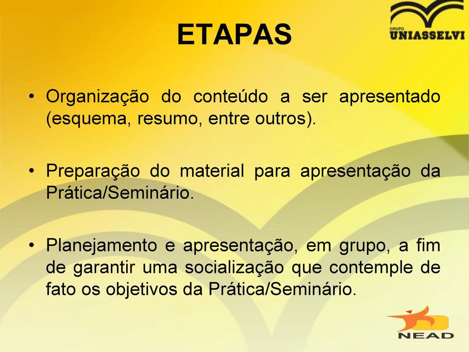 Preparação do material para apresentação da Prática/Seminário.