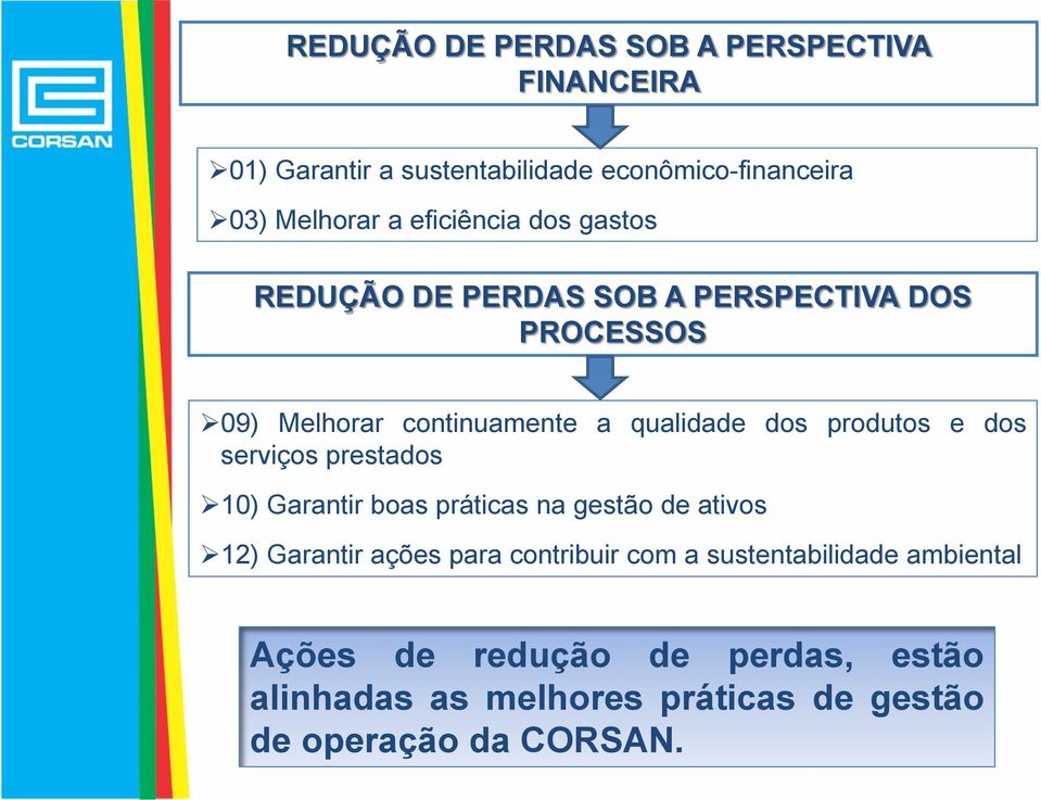 produtos e dos serviços prestados 10) Garantir boas práticas na gestão de ativos 12) Garantir ações para contribuir