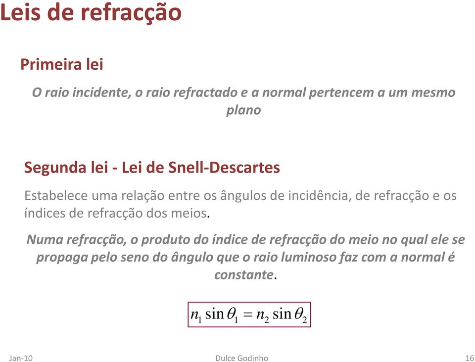 e os índices de refracção dos meios.