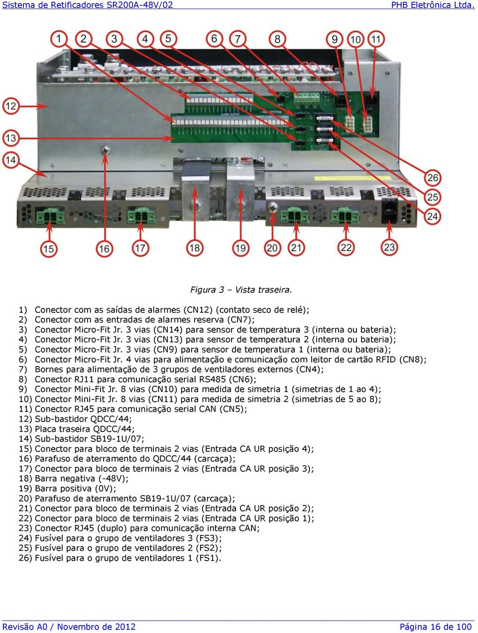 3 vias (CN9) para sensor de temperatura 1 (interna ou bateria); 6) Conector Micro-Fit Jr.