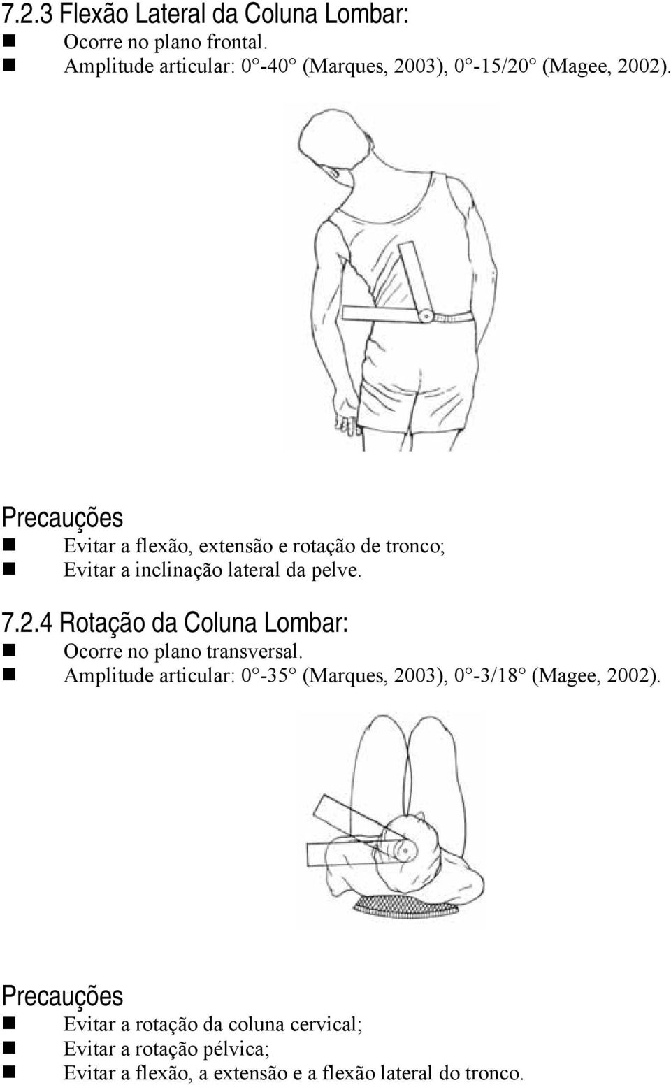 Precauções Evitar a flexão, extensão e rotação de tronco; Evitar a inclinação lateral da pelve. 7.2.