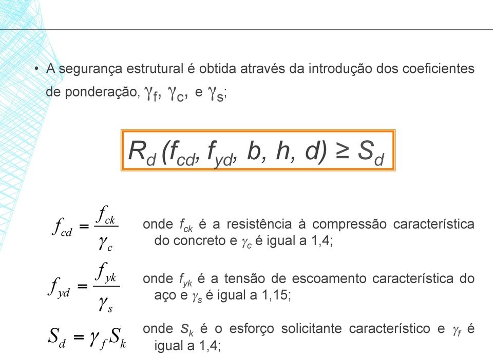 compressão característica do concreto e γ c é igual a 1,4; onde f yk é a tensão de escoamento