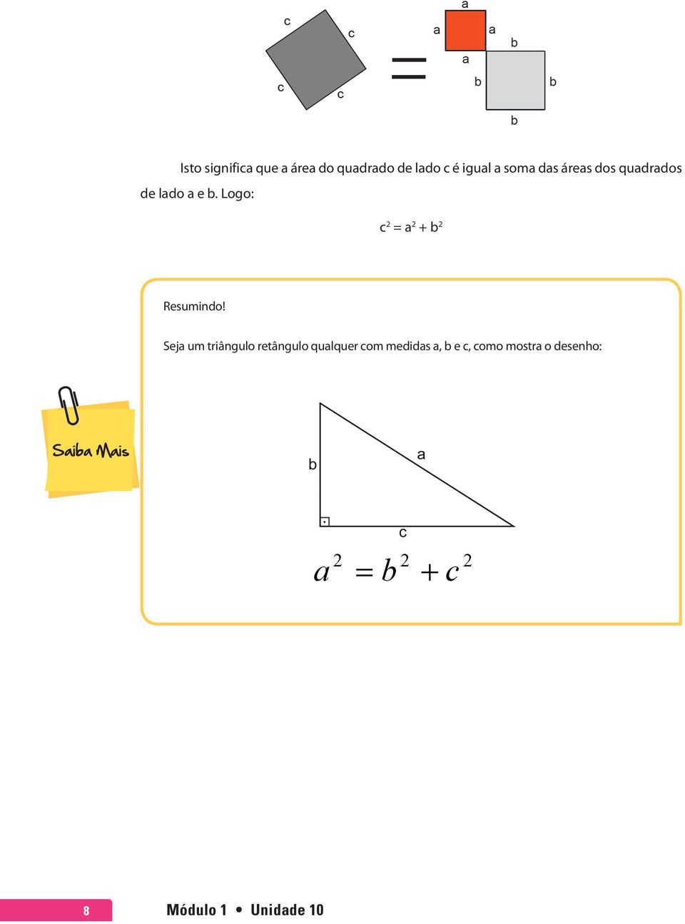 Logo: c 2 = a 2 + b 2 Resumindo!