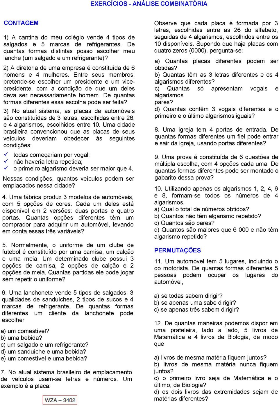 EXERCÍCIOS - ANÁLISE COMBINATÓRIA - PDF Download grátis