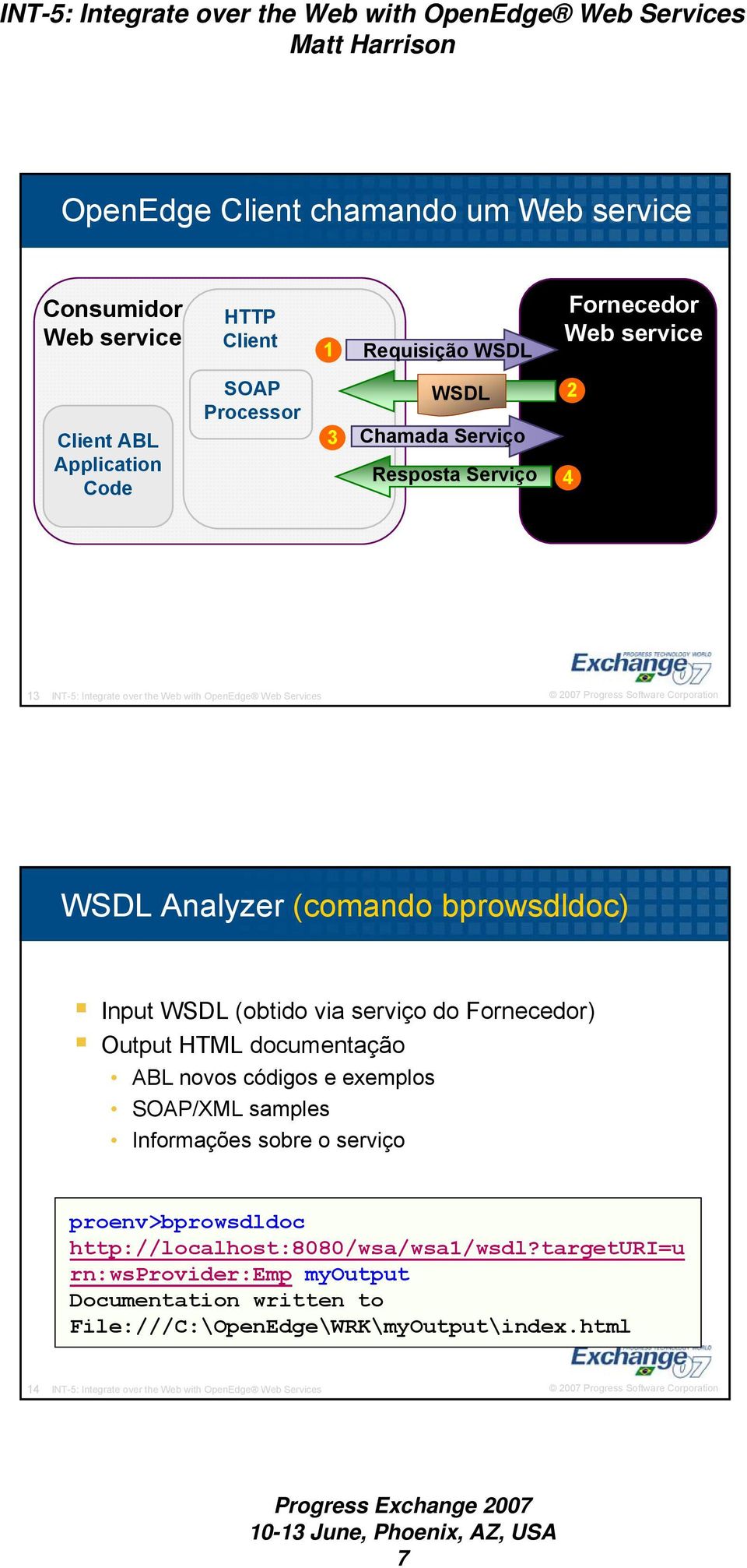 Fornecedor) Output HTML documentação ABL novos códigos e exemplos SOAP/XML samples Informações sobre o serviço proenv>bprowsdldoc http://localhost:8080/wsa/wsa1/wsdl?