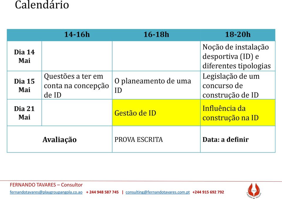 instalação desportiva (ID) e diferentes tipologias Legislação de um concurso de