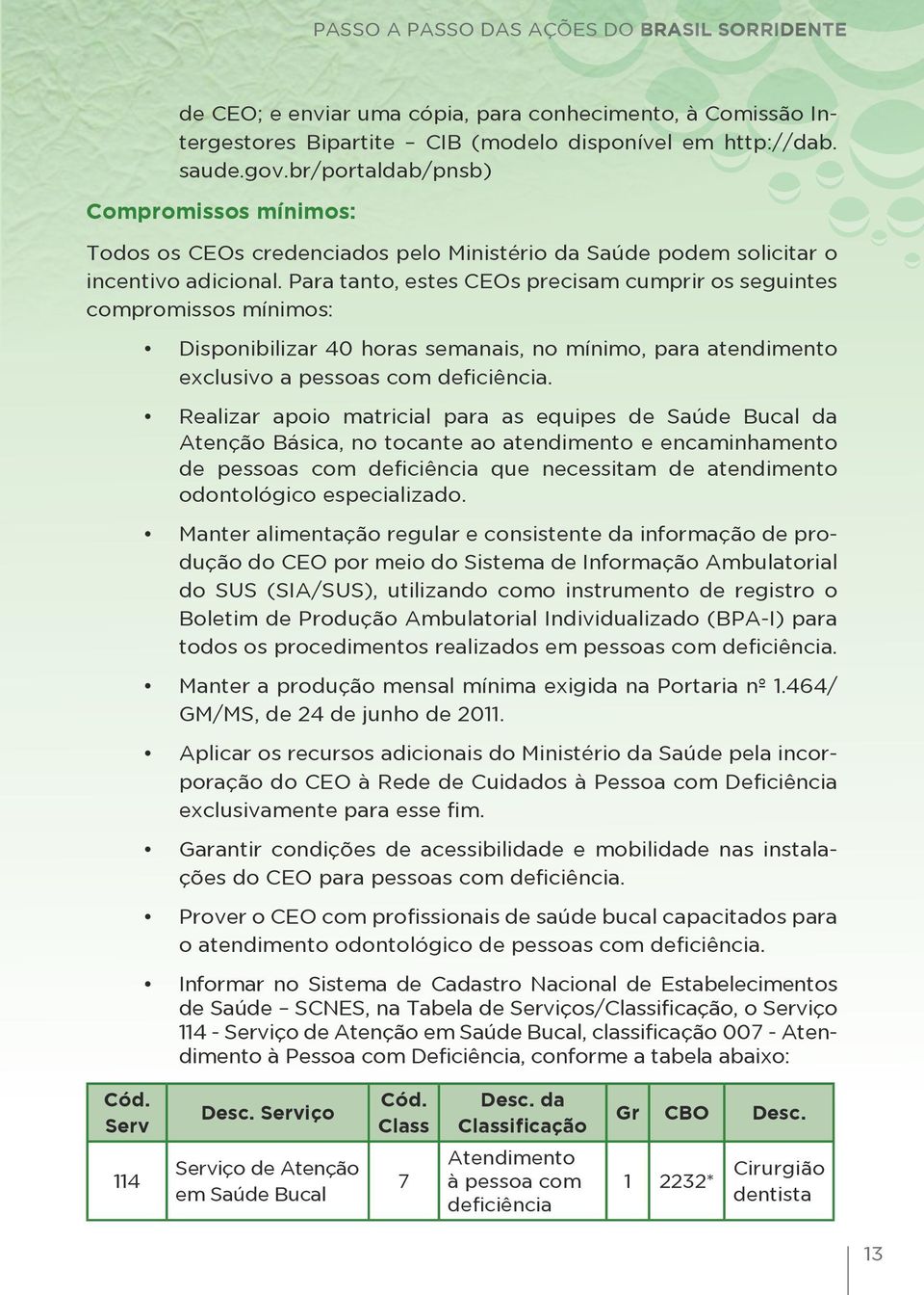 Para tanto, estes CEOs precisam cumprir os seguintes compromissos mínimos: Disponibilizar 40 horas semanais, no mínimo, para atendimento exclusivo a pessoas com deficiência.