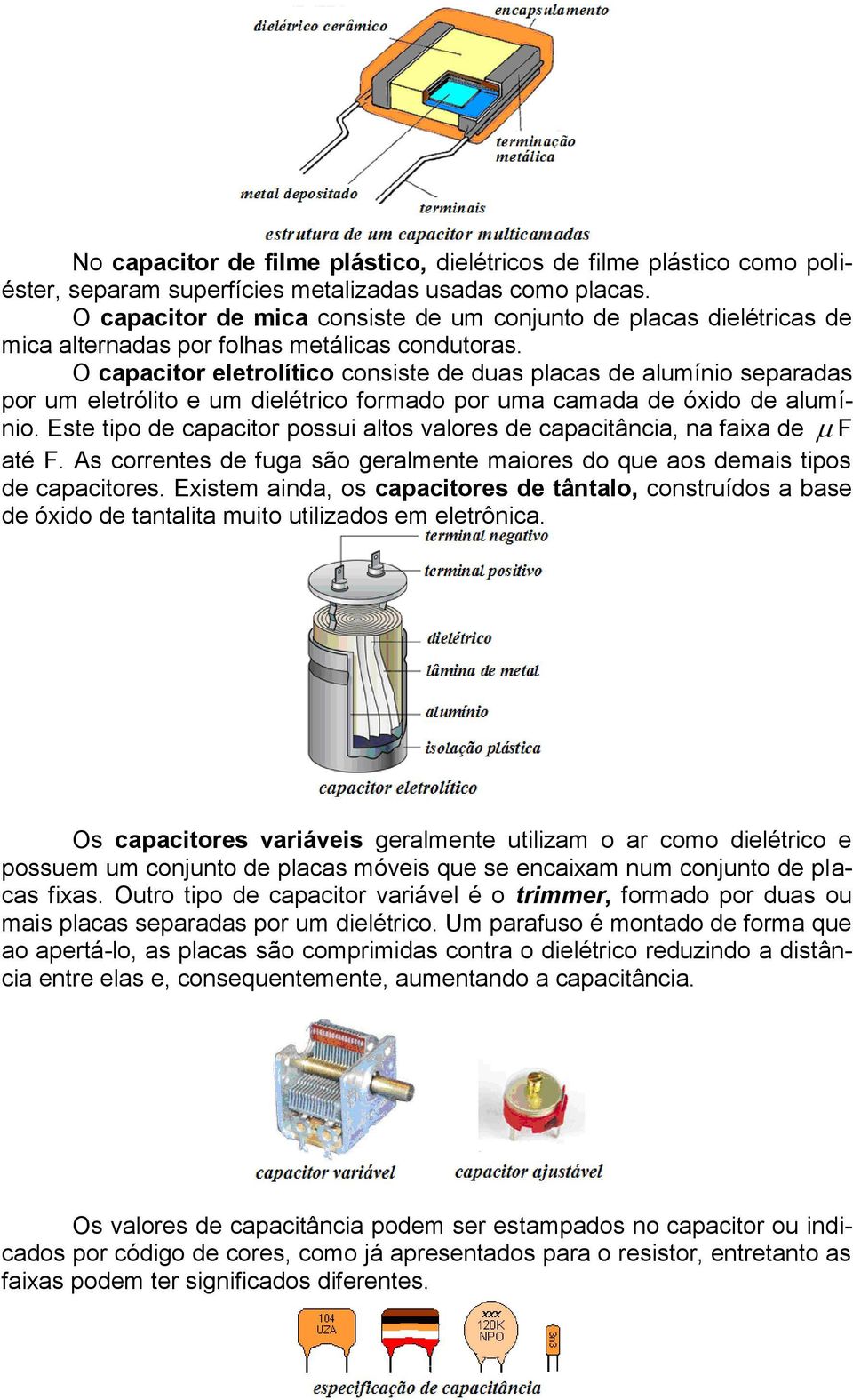 O capacitor eletrolítico consiste de duas placas de alumínio separadas por um eletrólito e um dielétrico formado por uma camada de óxido de alumínio.