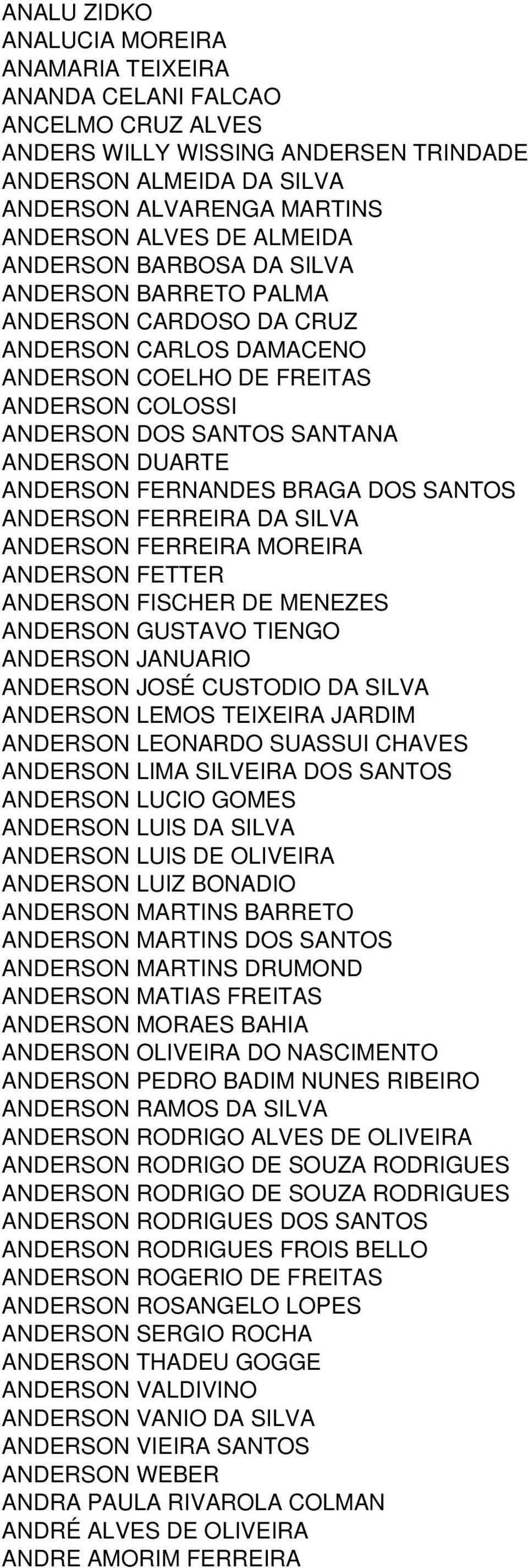 ANDERSON FERNANDES BRAGA DOS SANTOS ANDERSON FERREIRA DA SILVA ANDERSON FERREIRA MOREIRA ANDERSON FETTER ANDERSON FISCHER DE MENEZES ANDERSON GUSTAVO TIENGO ANDERSON JANUARIO ANDERSON JOSÉ CUSTODIO