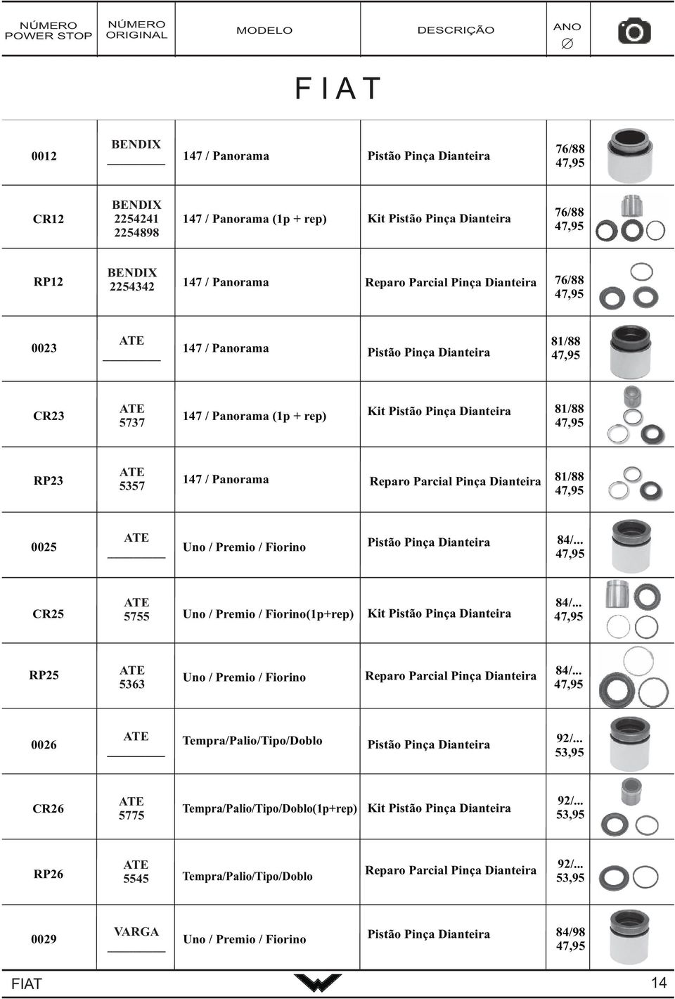 .. CR25 5755 Uno / Premio / Fiorino(1p+rep) Kit 84/... RP25 5363 Uno / Premio / Fiorino 84/... 0026 Tempra/Palio/Tipo/Doblo 92/.