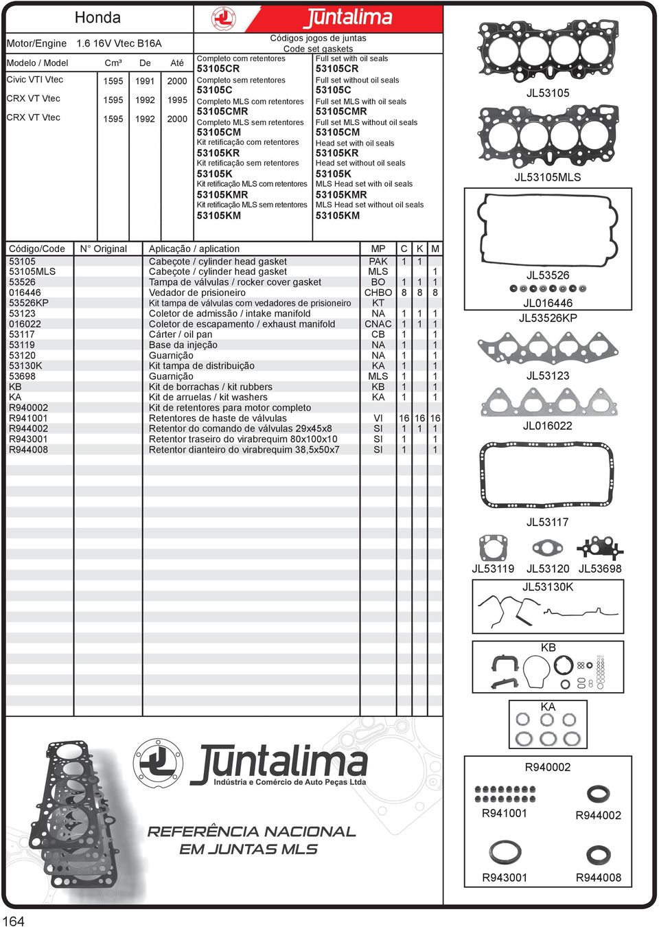 without oil seals 53105c 53105c 53105cmr 53105cmr 53105cm 53105cm Kit retificação com retentores Head set with oil seals 53105kr 53105kr Kit retificação sem retentores Head set without oil seals