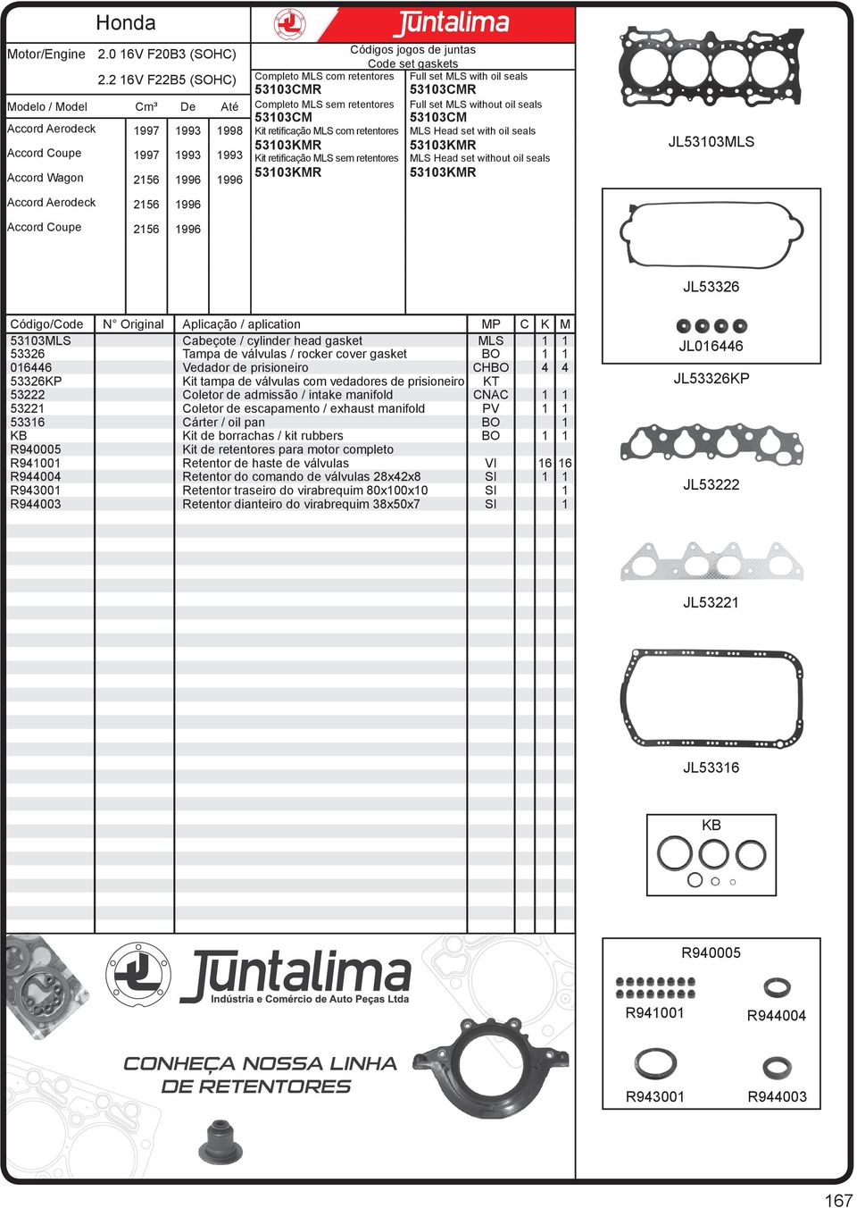 53103kmr 53103kmr 53103kmr JL53103MLS JL53326 53103MLS Cabeçote / cylinder head gasket MLS 1 1 53326 Tampa de válvulas / rocker cover gasket BO 1 1 016446 Vedador de prisioneiro CHBO 4 4 53326KP Kit