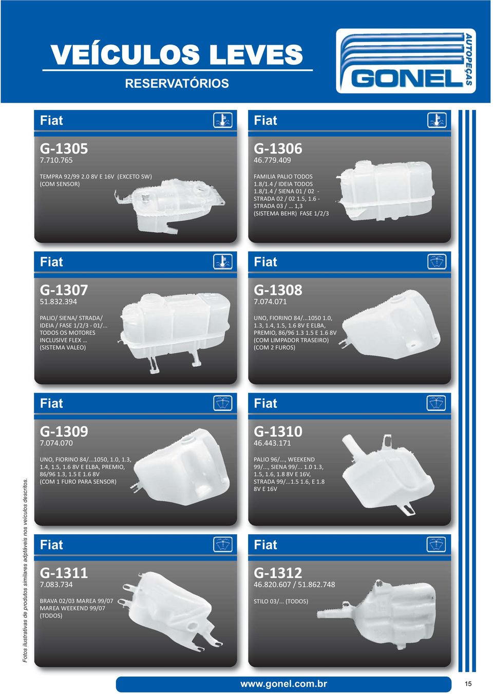 0, 1.3, 1.4, 1.5, 1.6 8V E ELBA, PREMIO, 86/96 1.3 1.5 E 1.6 8V (COM LIMPADOR TRASEIRO) (COM 2 FUROS) G 1309 7.074.070 UNO, FIORINO 84/...1050, 1.0, 1.3, 1.4, 1.5, 1.6 8V E ELBA, PREMIO, 86/96 1.3, 1.5 E 1.6 8V (COM 1 FURO PARA SENSOR) G 1311 7.