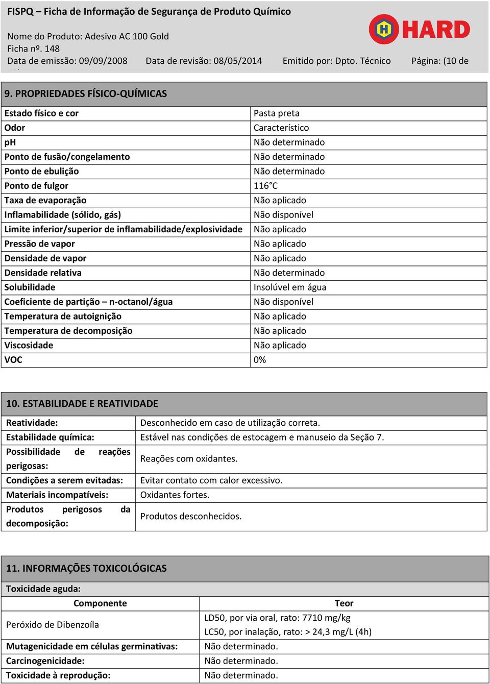 Característico Não determinado Não determinado Não determinado Não disponível Limite inferior/superior de inflamabilidade/explosividade Pressão de vapor Densidade de vapor Densidade relativa